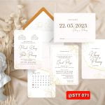 Thiệp cưới hoa lá nền kem 071