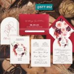 Thiệp cưới hoa lá đỏ 052